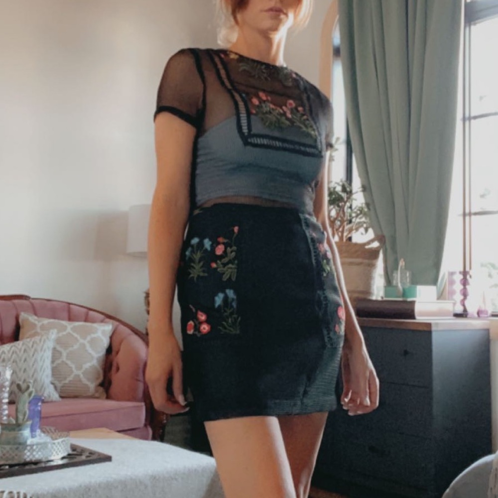 Black mesh and floral dress